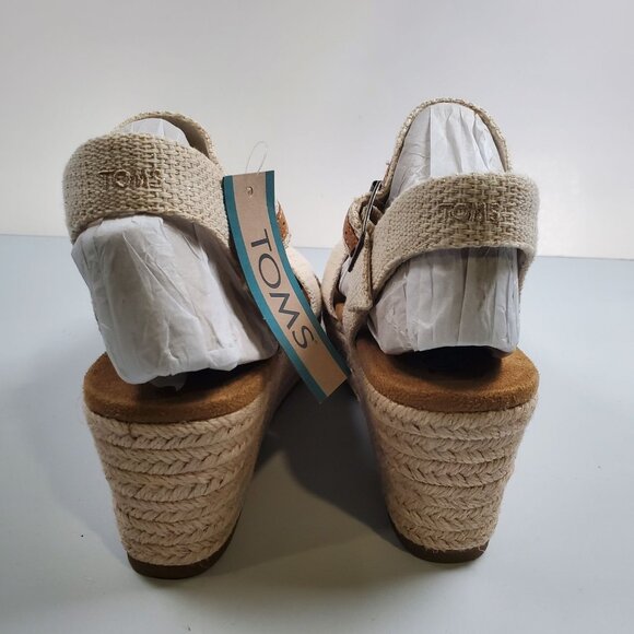 Toms Audrey Wedge Sandals Women Size US 6.5 NWT Strappy Metallic Natural - Picture 4 of 14